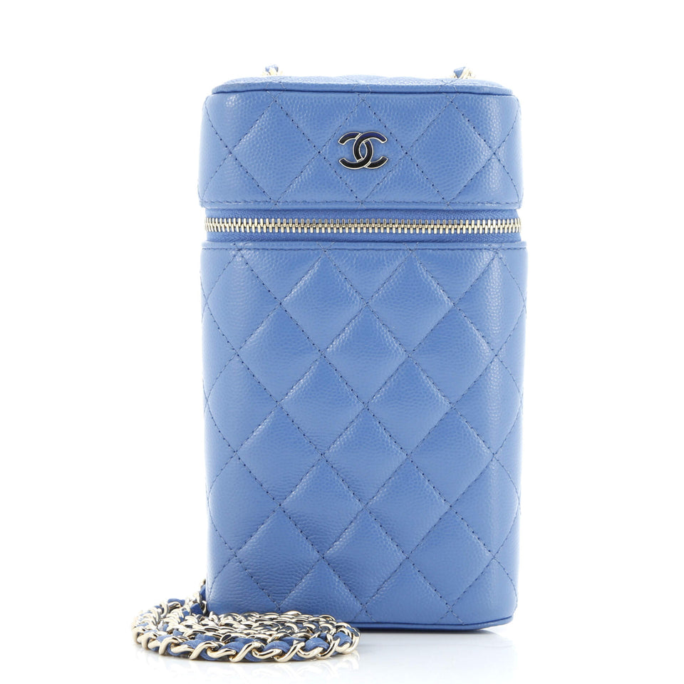 Classic Vanity Phone Holder with Chain Quilted Caviar