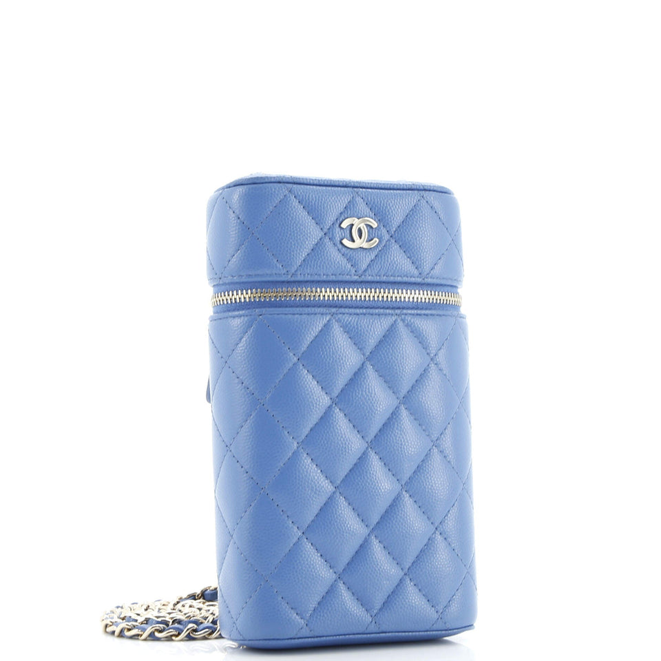 Classic Vanity Phone Holder with Chain Quilted Caviar