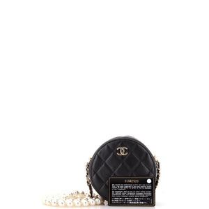 About Pearls Round Clutch with Chain Quilted Lambskin Mini