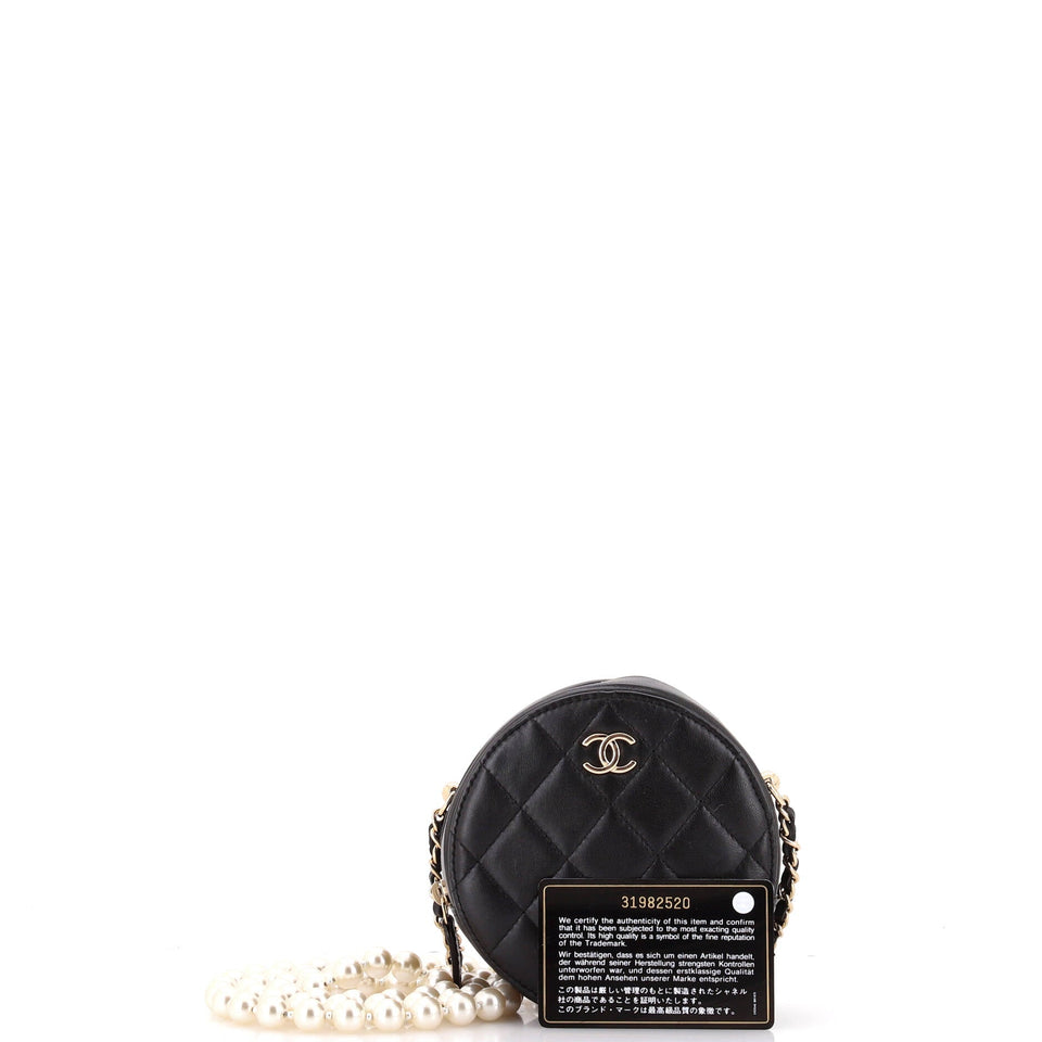 About Pearls Round Clutch with Chain Quilted Lambskin Mini