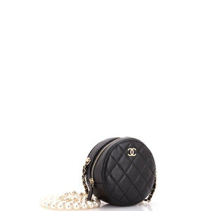 About Pearls Round Clutch with Chain Quilted Lambskin Mini