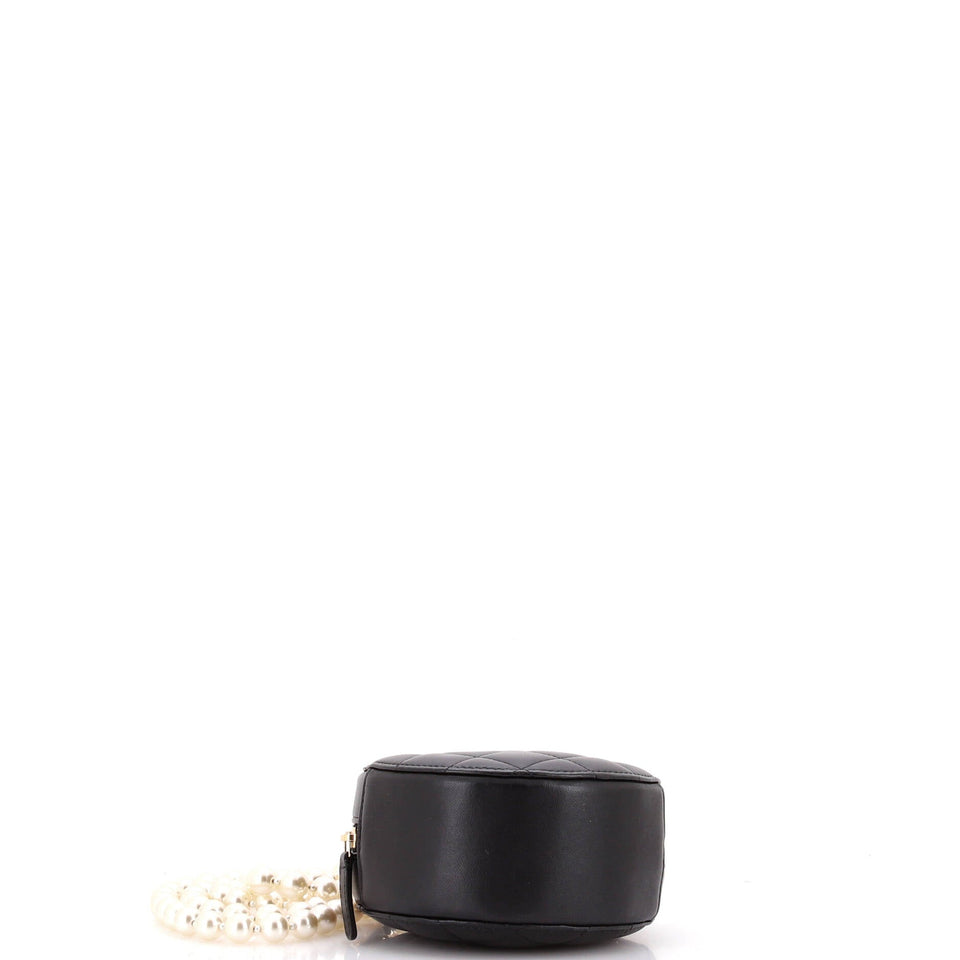 About Pearls Round Clutch with Chain Quilted Lambskin Mini