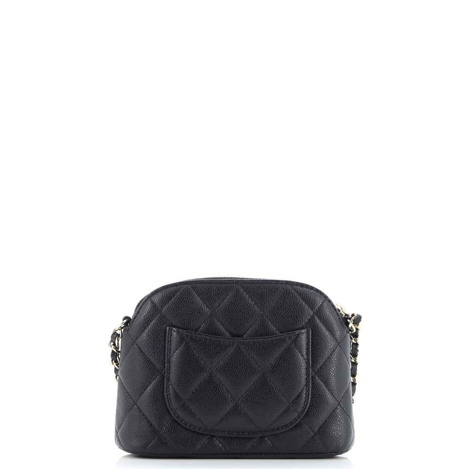 CC Dome Zip Clutch with Chain Quilted Caviar Mini