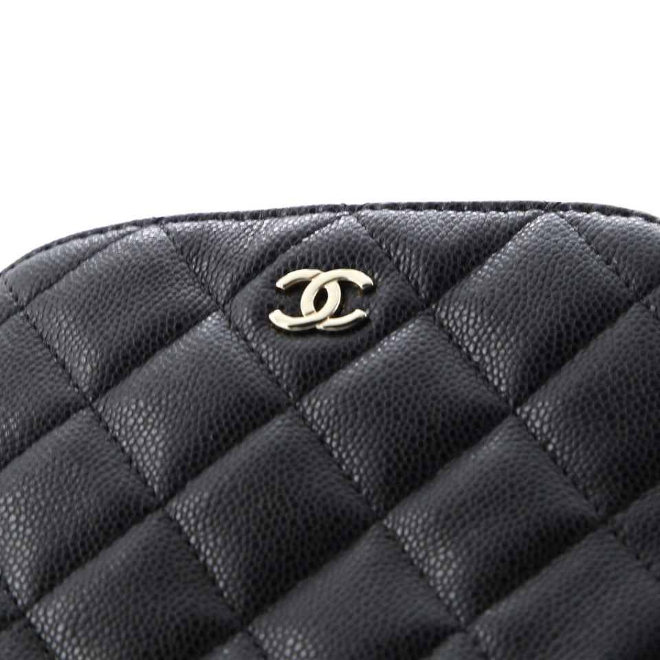 CC Dome Zip Clutch with Chain Quilted Caviar Mini