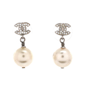 CC Dangle Earrings Crystal Embellished Metal with Faux Pearls