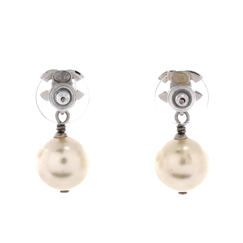 CC Dangle Earrings Crystal Embellished Metal with Faux Pearls
