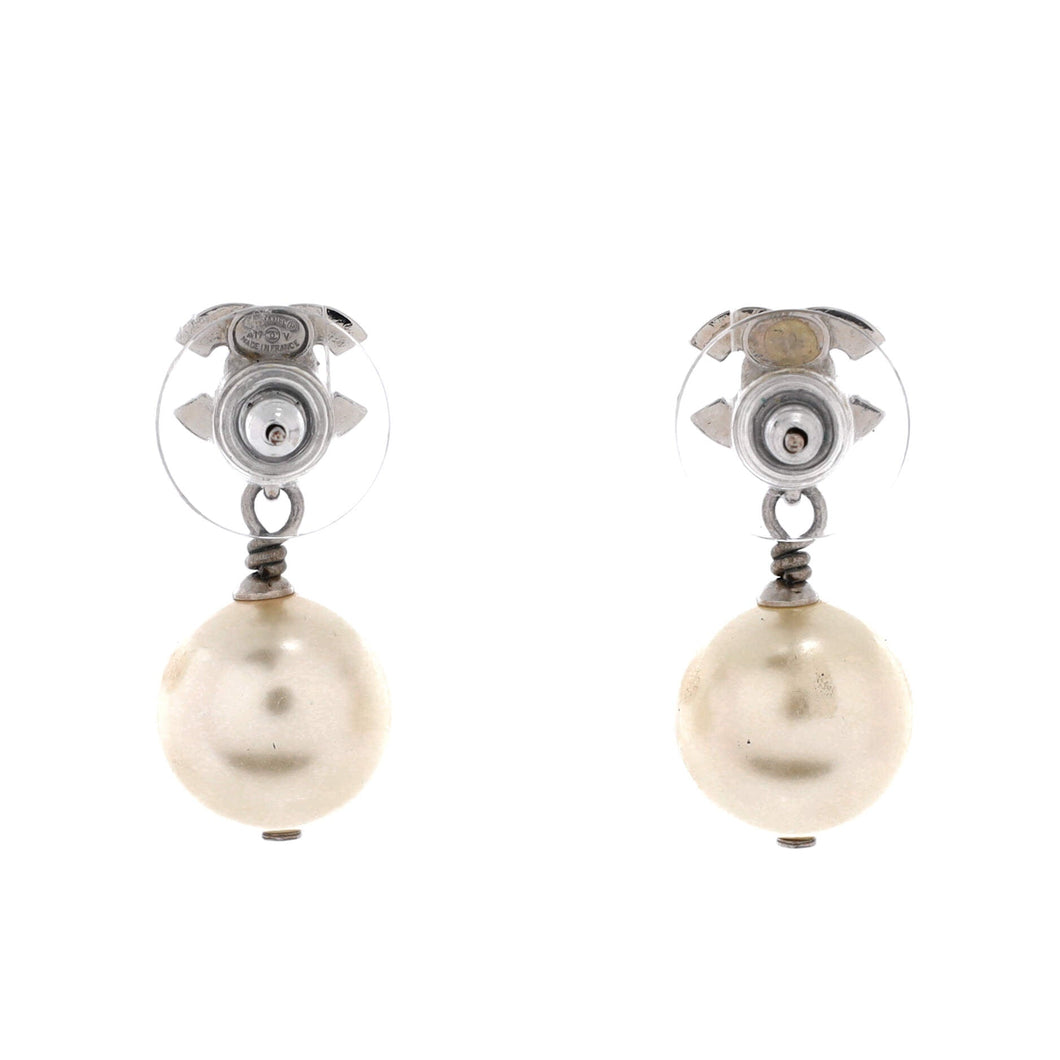 CC Dangle Earrings Crystal Embellished Metal with Faux Pearls