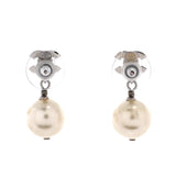 CC Dangle Earrings Crystal Embellished Metal with Faux Pearls