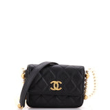 About Pearls Flap Card Holder with Chain Quilted Calfskin