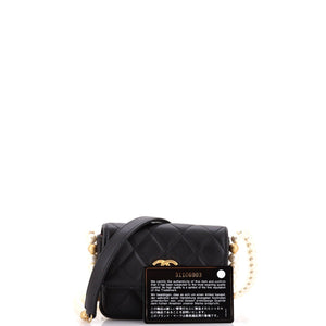 About Pearls Flap Card Holder with Chain Quilted Calfskin