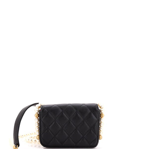 About Pearls Flap Card Holder with Chain Quilted Calfskin