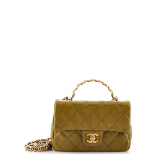Golden Links Top Handle Flap Bag Quilted Shiny Lambskin Small