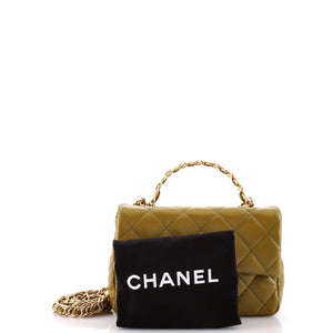 Golden Links Top Handle Flap Bag Quilted Shiny Lambskin Small