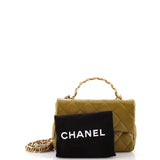 Golden Links Top Handle Flap Bag Quilted Shiny Lambskin Small