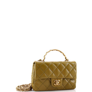 Golden Links Top Handle Flap Bag Quilted Shiny Lambskin Small