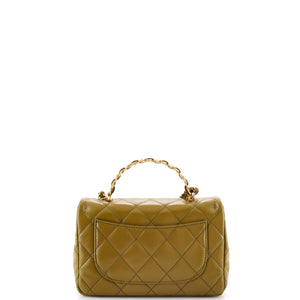 Golden Links Top Handle Flap Bag Quilted Shiny Lambskin Small