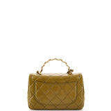 Golden Links Top Handle Flap Bag Quilted Shiny Lambskin Small