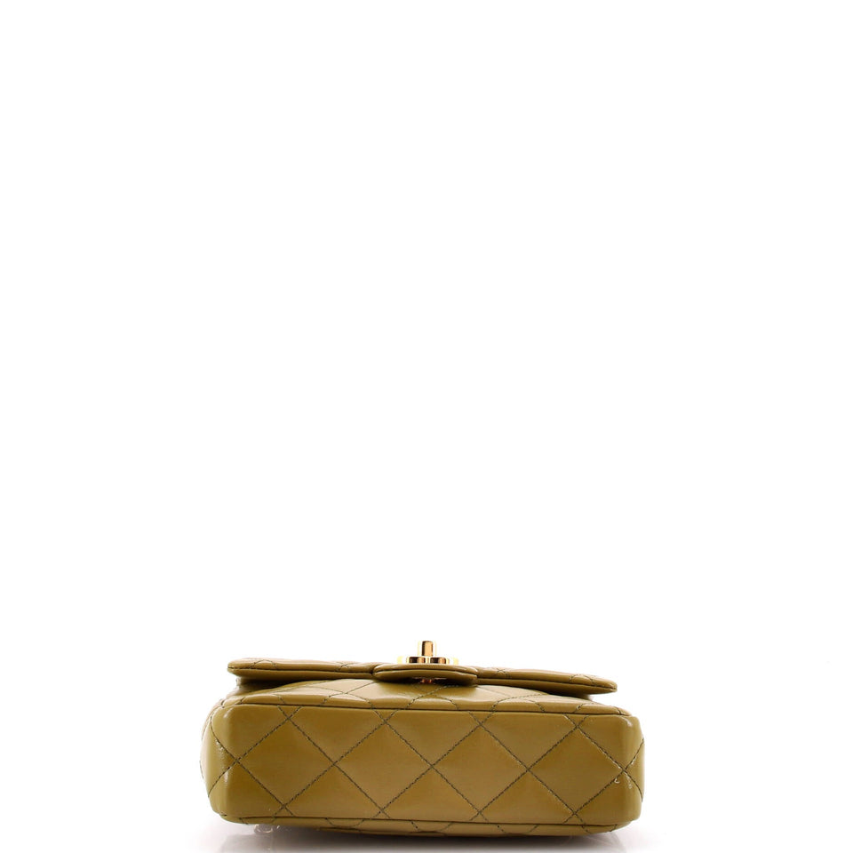 Golden Links Top Handle Flap Bag Quilted Shiny Lambskin Small