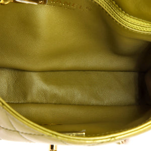 Golden Links Top Handle Flap Bag Quilted Shiny Lambskin Small