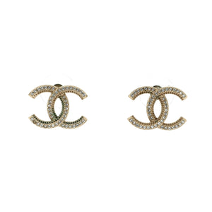CC Stud Earrings Metal with Crystals