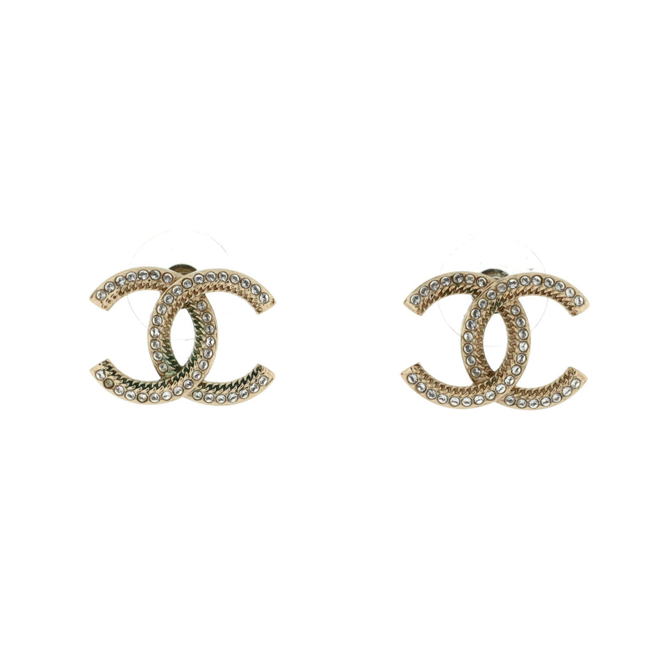 CC Stud Earrings Metal with Crystals