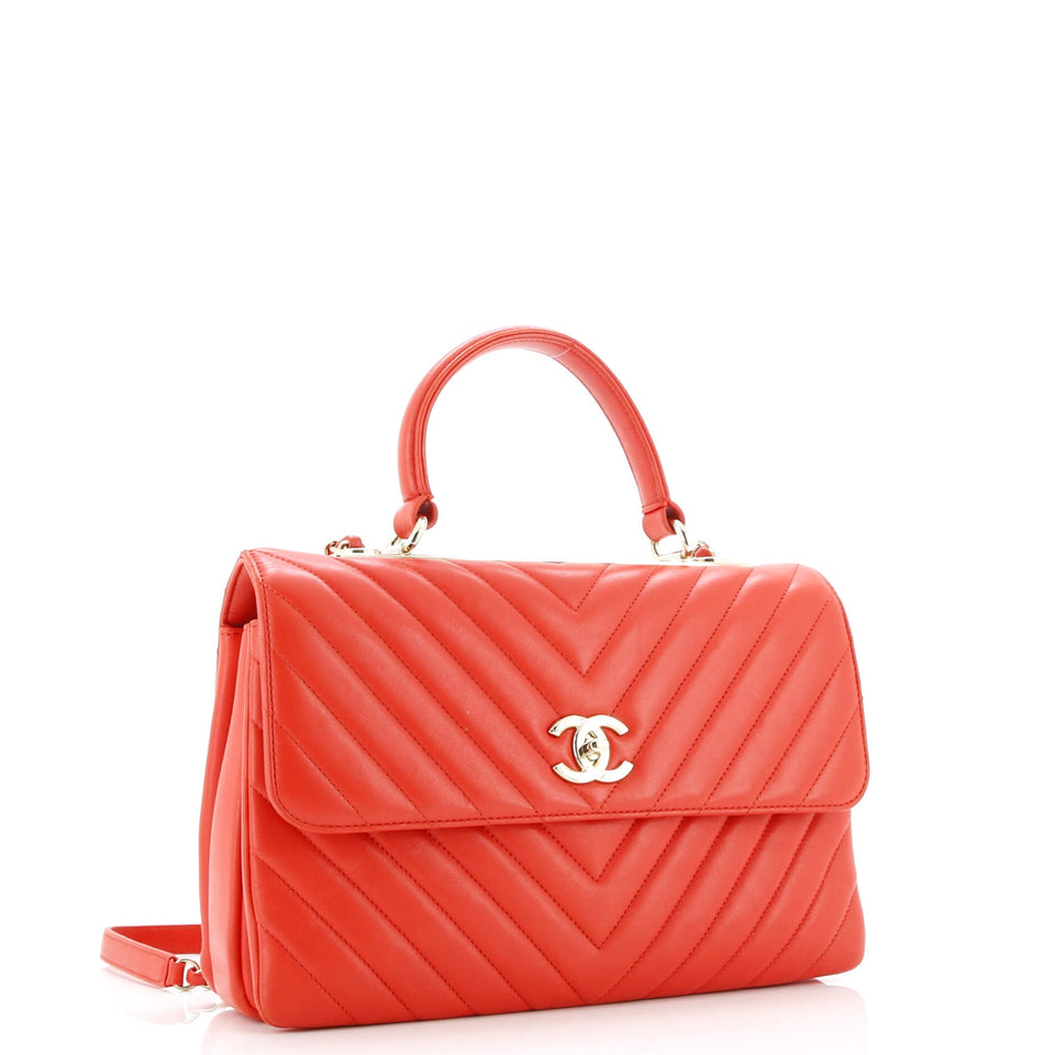 Trendy CC Top Handle Bag Chevron Lambskin Medium