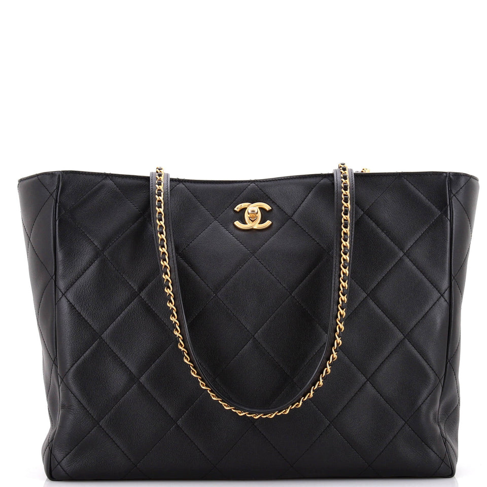 Chain Strap Shopping Tote Quilted Calfskin Large