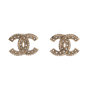 CC Stud Earrings Metal with Crystals