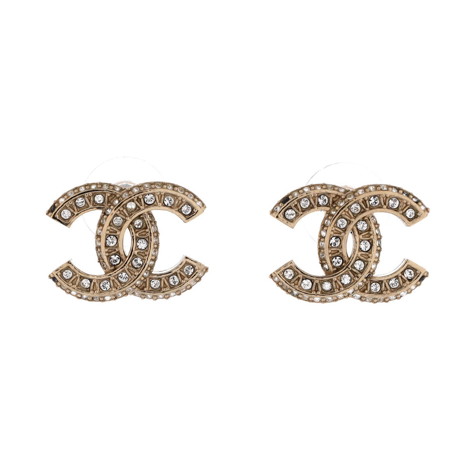 CC Stud Earrings Metal with Crystals