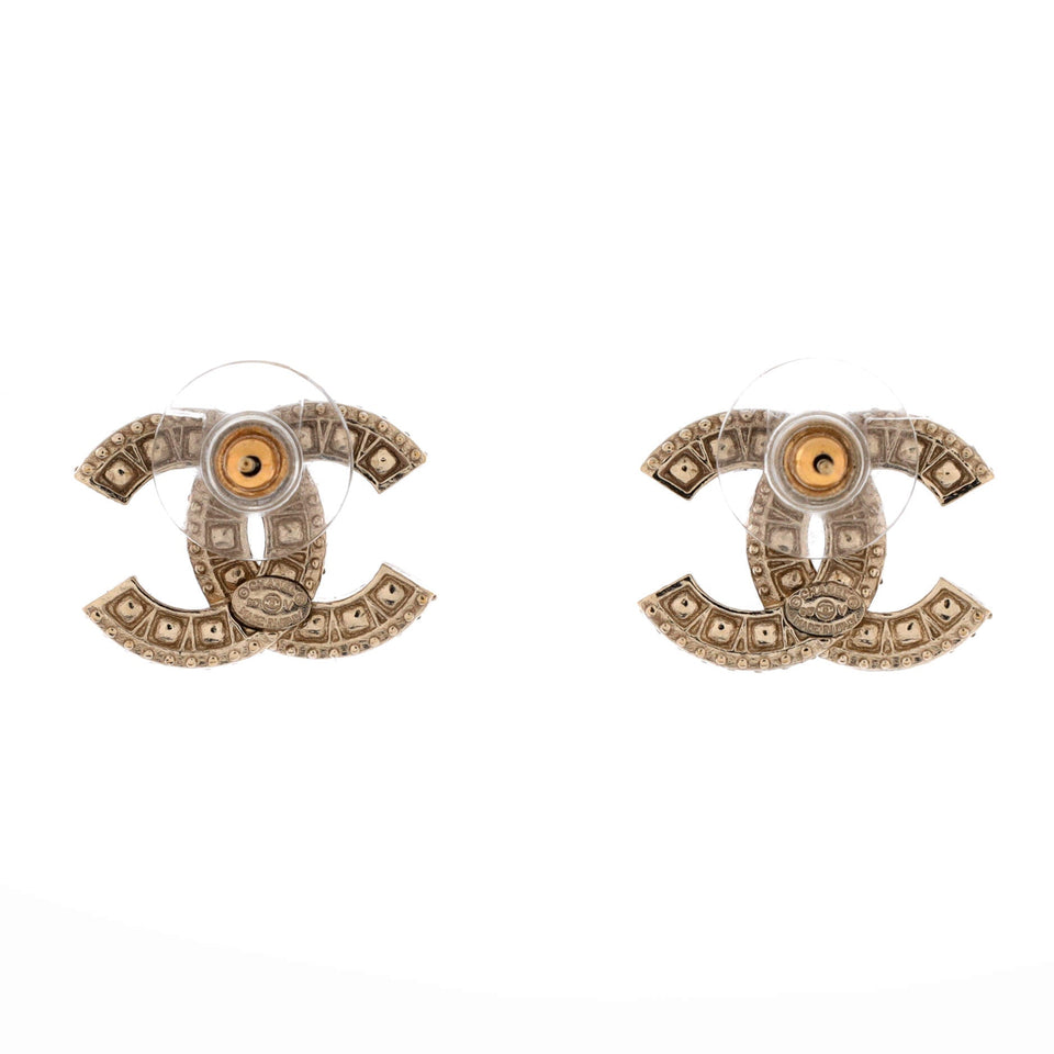 CC Stud Earrings Metal with Crystals