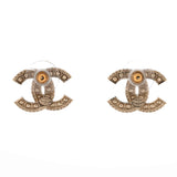 CC Stud Earrings Metal with Crystals