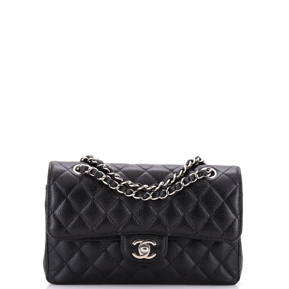 Classic Double Flap Bag Quilted Caviar Small