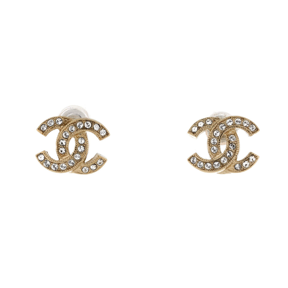 CC Stud Earrings Metal with Crystals