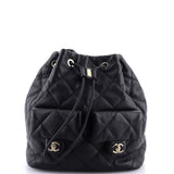 Double Pocket Drawstring Backpack Quilted Calfskin Small