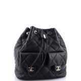 Double Pocket Drawstring Backpack Quilted Calfskin Small
