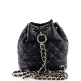 Double Pocket Drawstring Backpack Quilted Calfskin Small