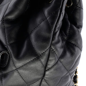 Double Pocket Drawstring Backpack Quilted Calfskin Small