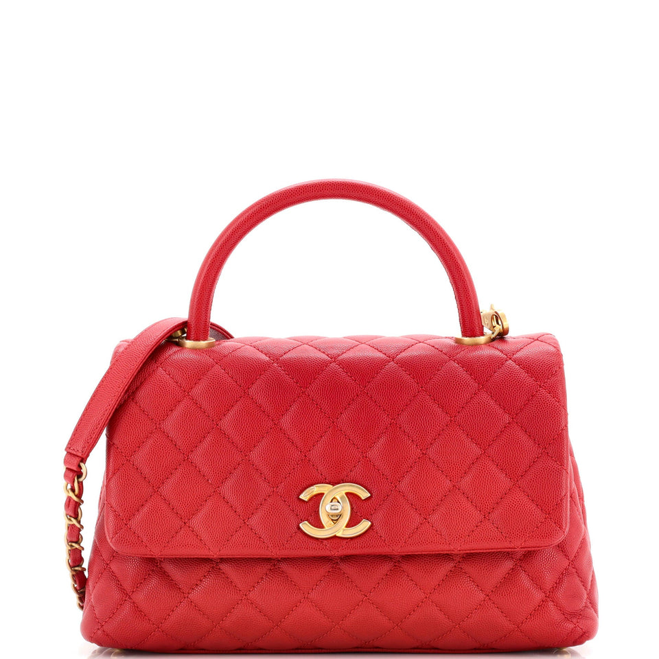 Coco Top Handle Bag Quilted Caviar Small