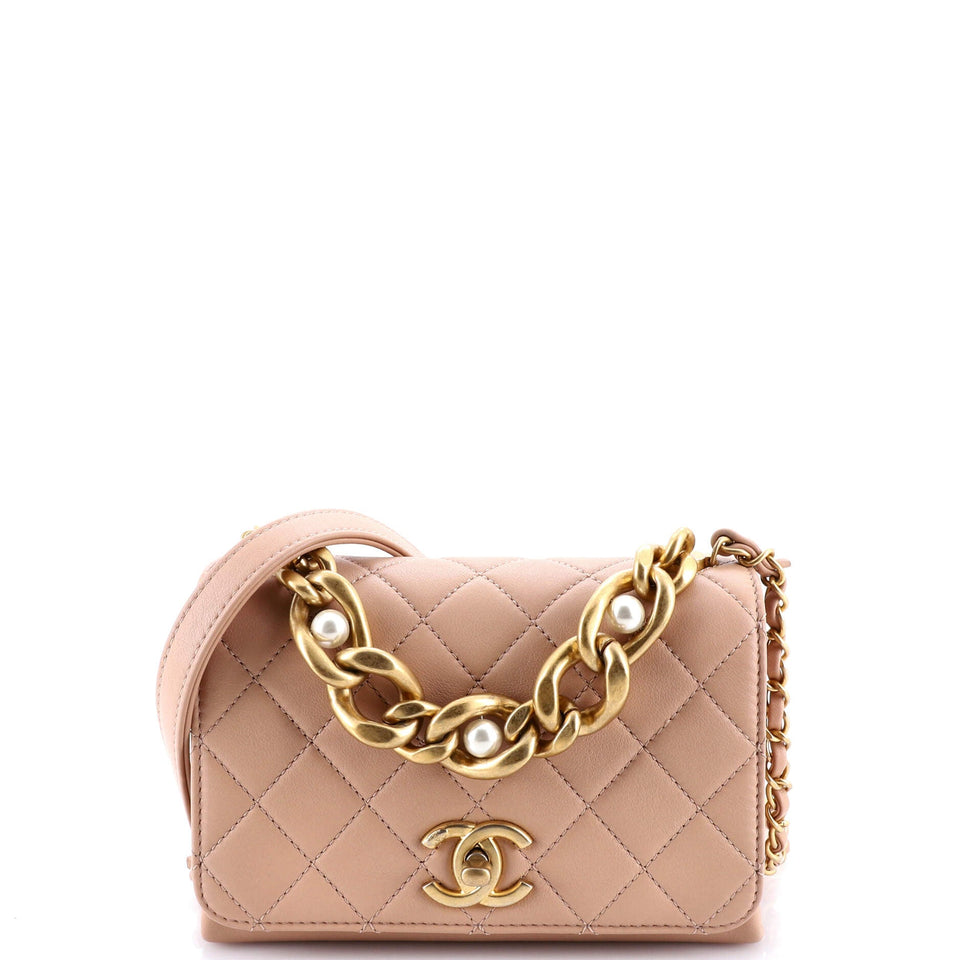 Pearl Boy Chain Flap Bag Quilted Calfskin Mini