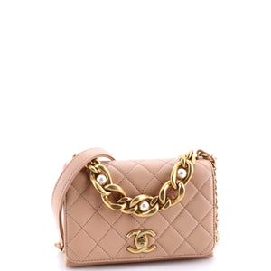 Pearl Boy Chain Flap Bag Quilted Calfskin Mini