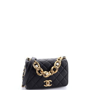 Pearl Boy Chain Flap Bag Quilted Calfskin Mini