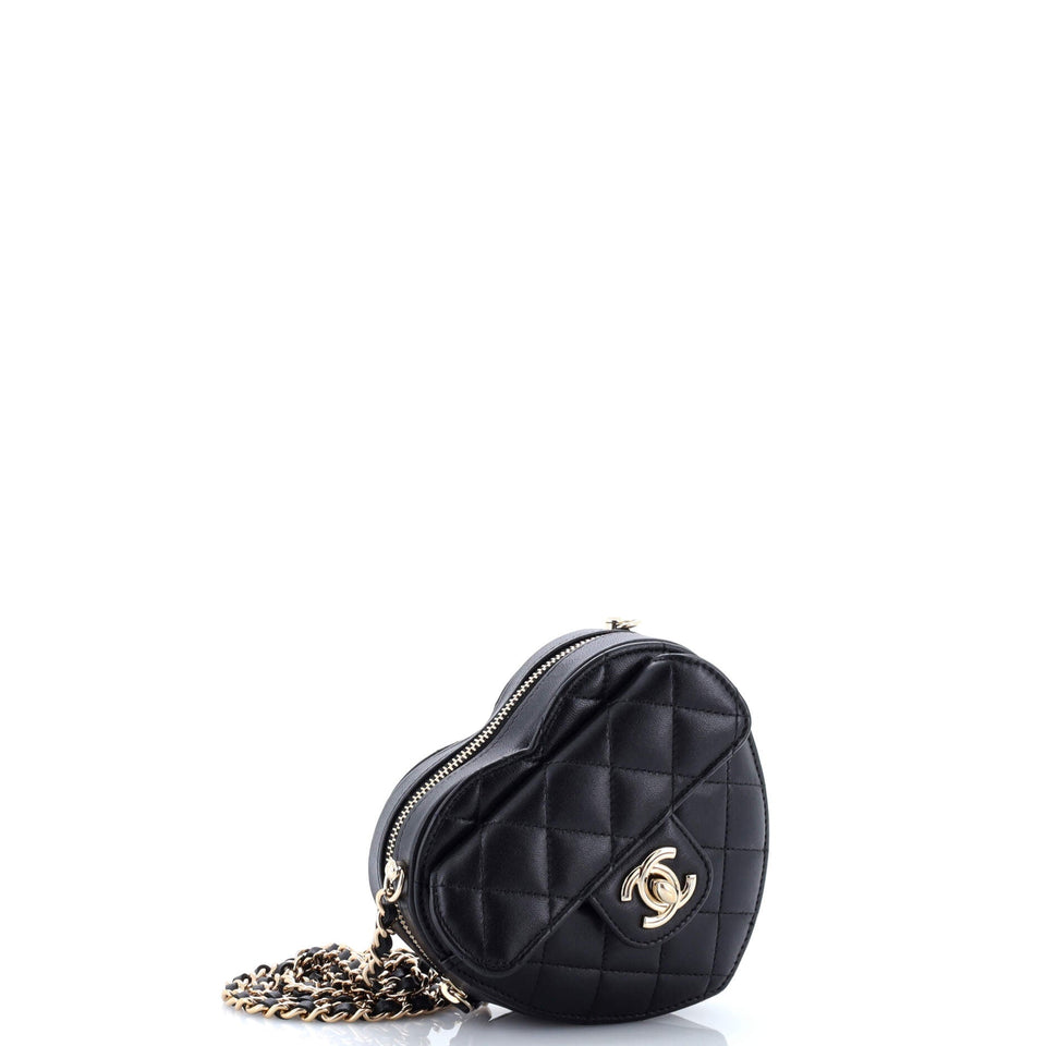 CC in Love Heart Clutch with Chain Quilted Lambskin