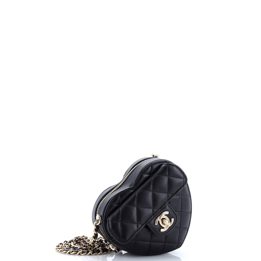 CC in Love Heart Clutch with Chain Quilted Lambskin