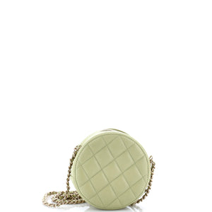 French New Wave Round Clutch with Chain Quilted Caviar