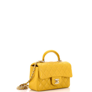 Classic Single Flap Top Handle Bag Quilted Lambskin Mini