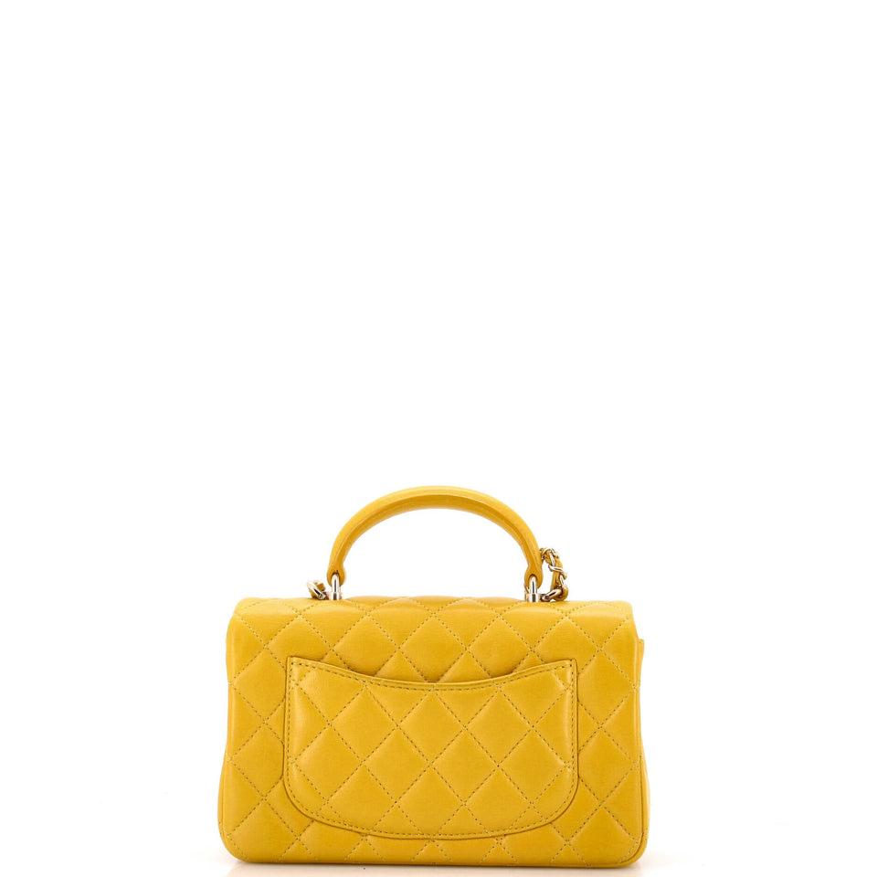 Classic Single Flap Top Handle Bag Quilted Lambskin Mini