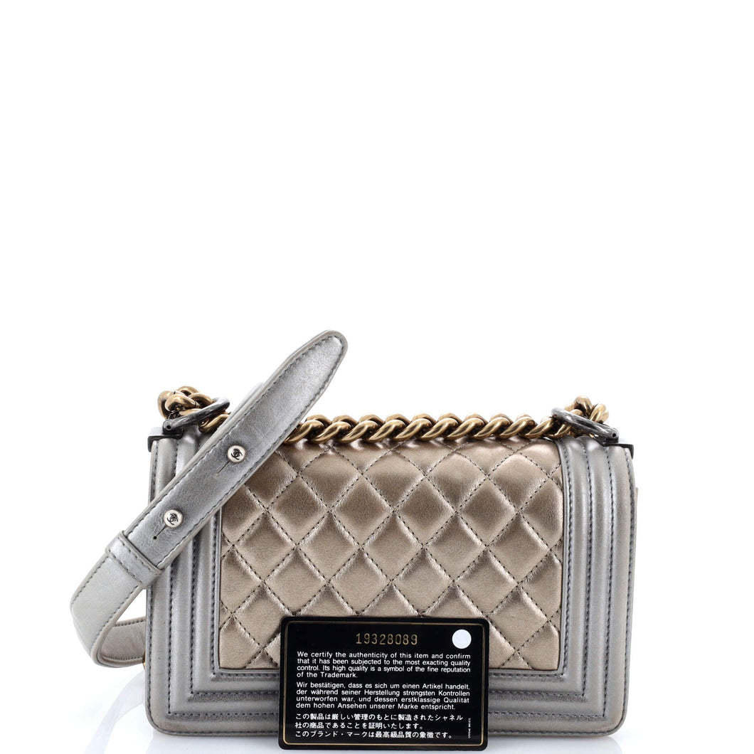 Boy Flap Bag Quilted Metallic Calfskin Small
