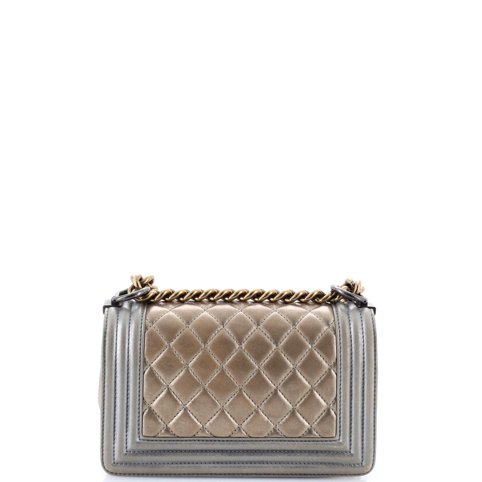 Boy Flap Bag Quilted Metallic Calfskin Small