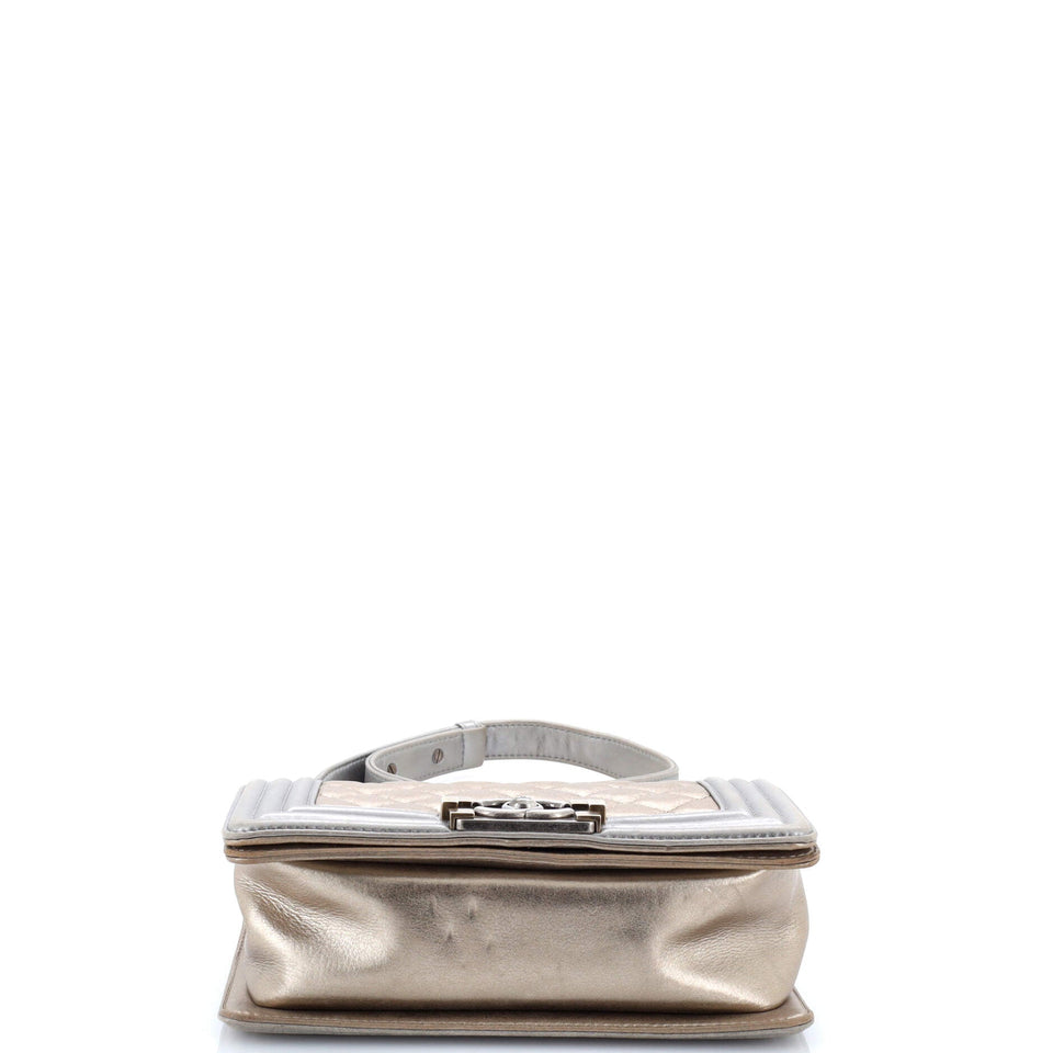 Boy Flap Bag Quilted Metallic Calfskin Small