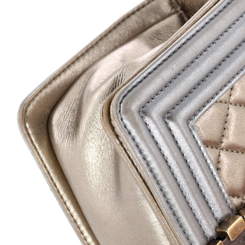 Boy Flap Bag Quilted Metallic Calfskin Small